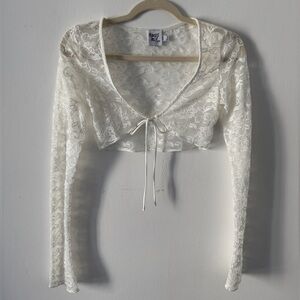 Princess Polly White Lace Bolero/Tie-Front Crop Cardigan